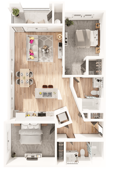 Floor plan for 2 beds, 2 baths, 1161 sqft